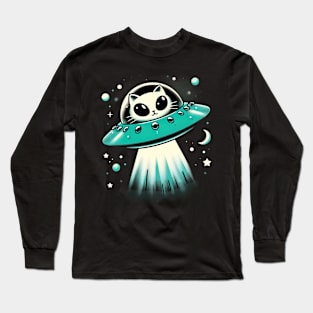 Cat ufo funny Long Sleeve T-Shirt